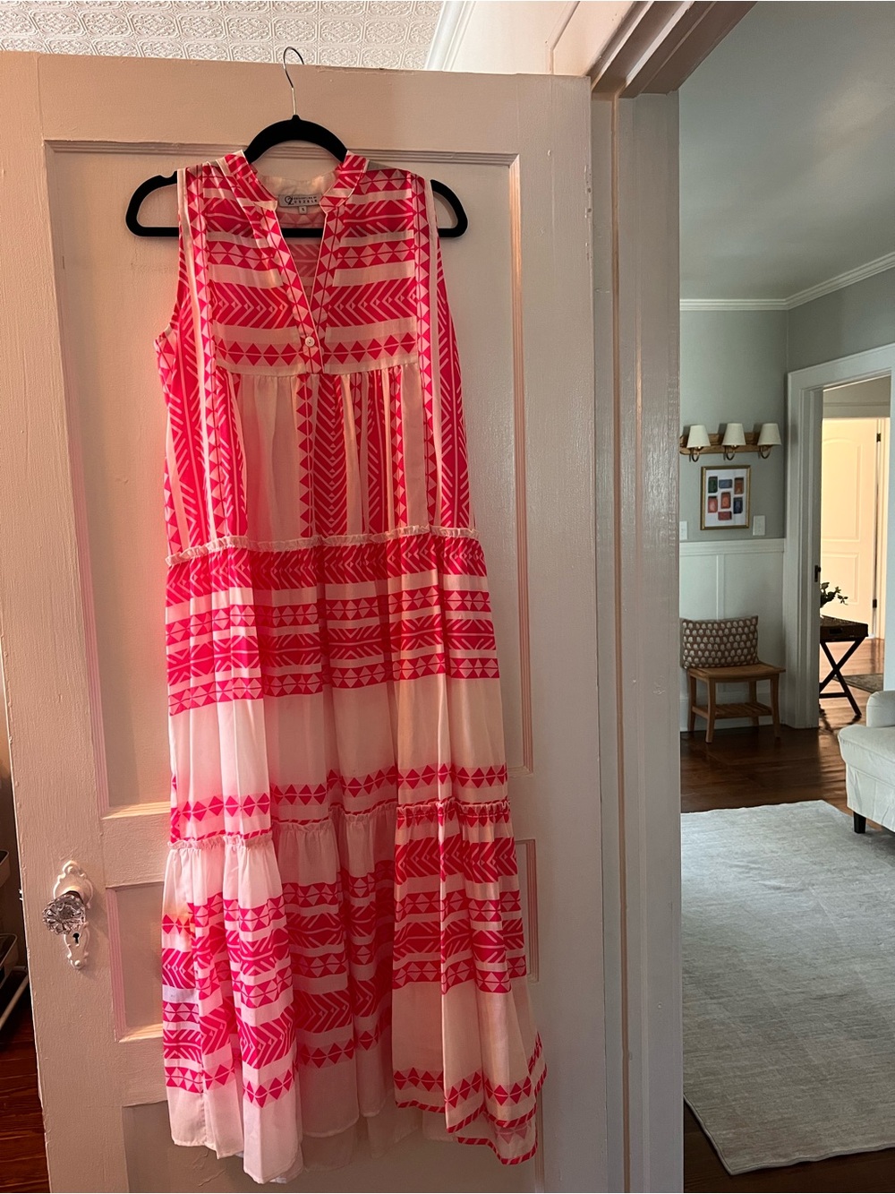 Sleeveless Pink and White Tiered Maxi Dress by Zele